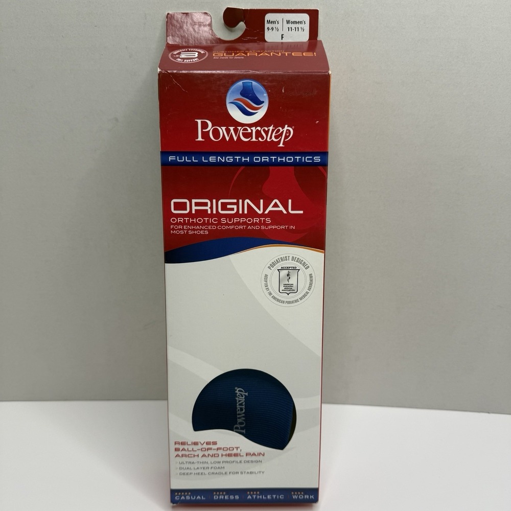 PowerStep Original Full Length Orthotic Insoles Size F Men 9-9.5 Women 11-11.5